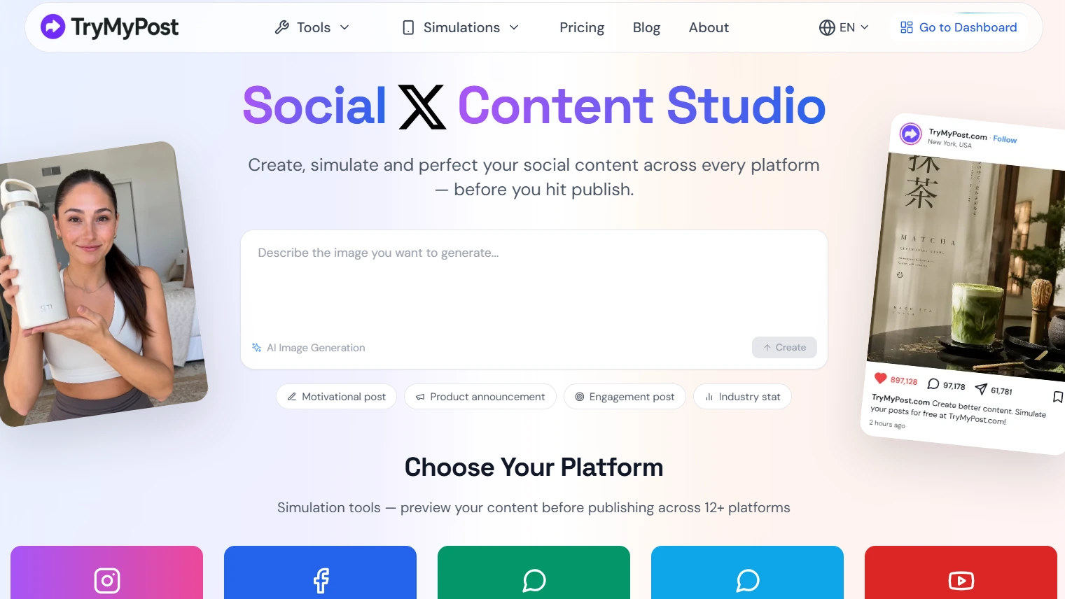 TryMyPost — Simulatore social & content studio con AI | case study ESTETA, sviluppo web e software a Modena
